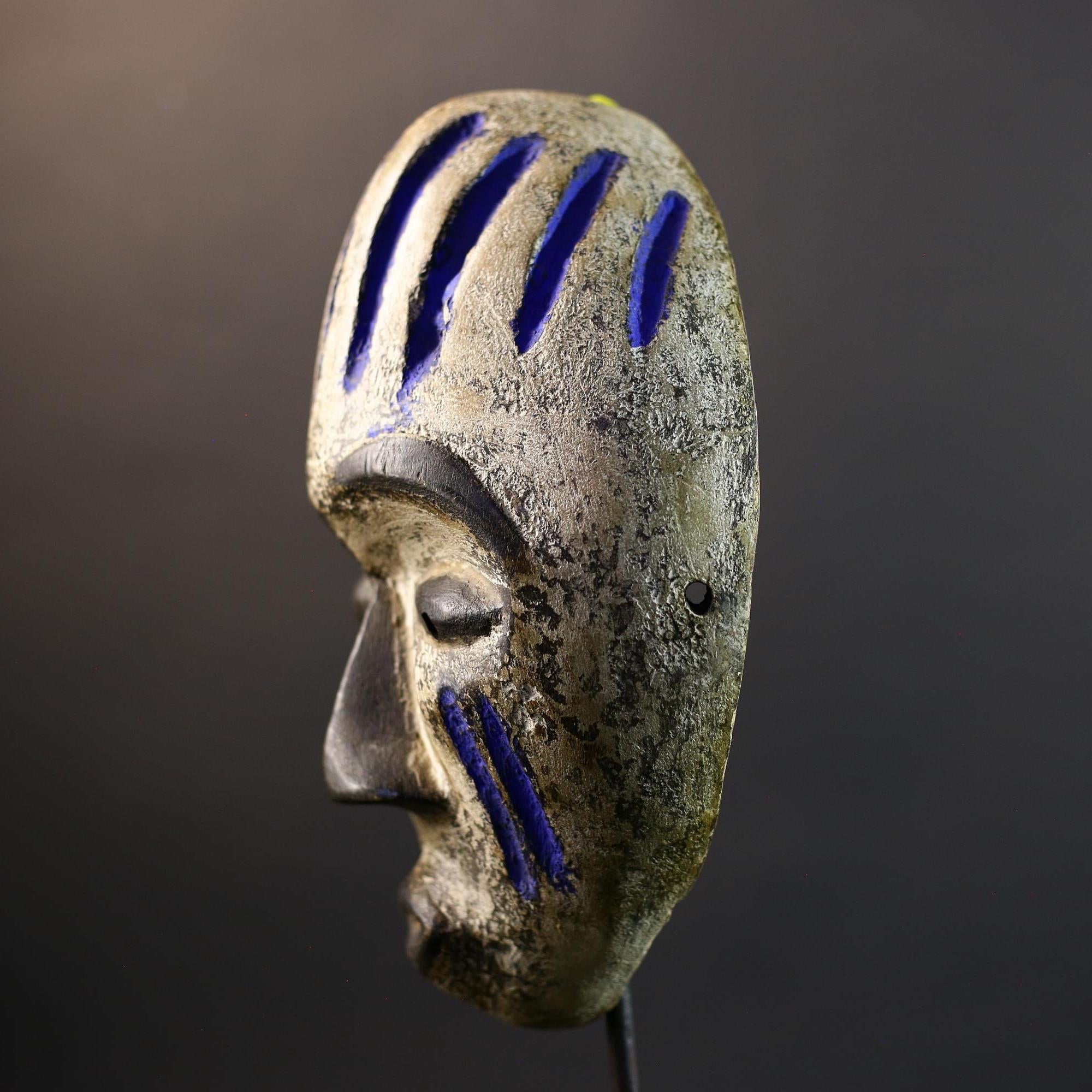 African Mask | Punu White Kaolin | Gabon Tribal Art | Hand-Carved Wood Wall Decor | Vintage African Accent-G5306