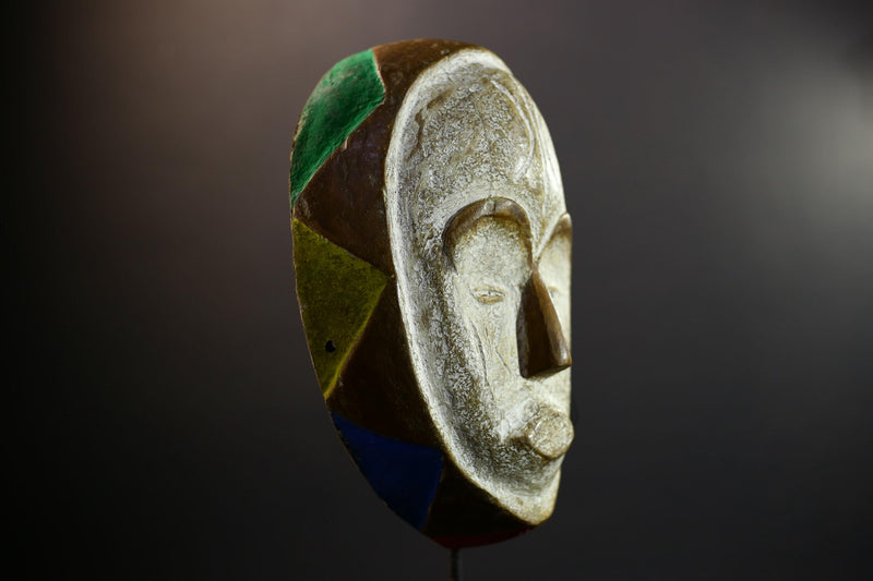 African Mask | Akan Ghana | Kaolin Scarified Face | Hand-Carved Wood Wall Decor | Vintage African Accent-G5301