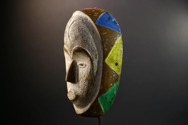 African Mask | Akan Ghana | Kaolin Scarified Face | Hand-Carved Wood Wall Decor | Vintage African Accent-G5301