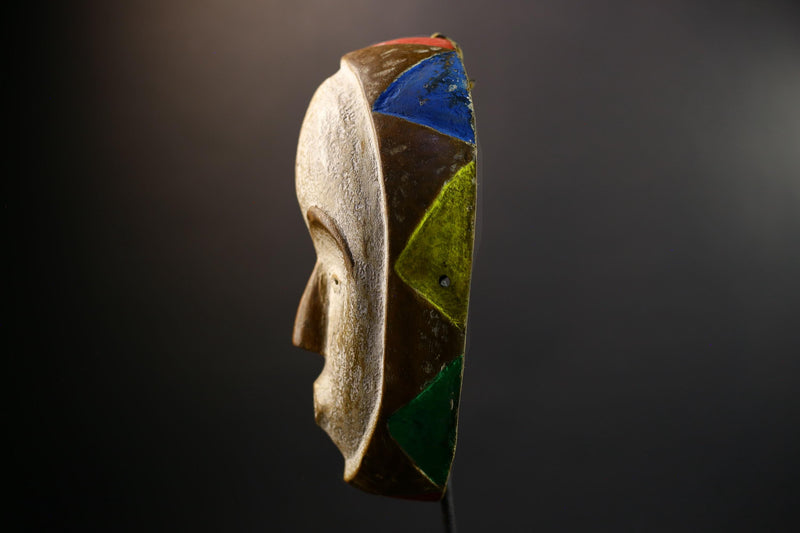 African Mask | Akan Ghana | Kaolin Scarified Face | Hand-Carved Wood Wall Decor | Vintage African Accent-G5301