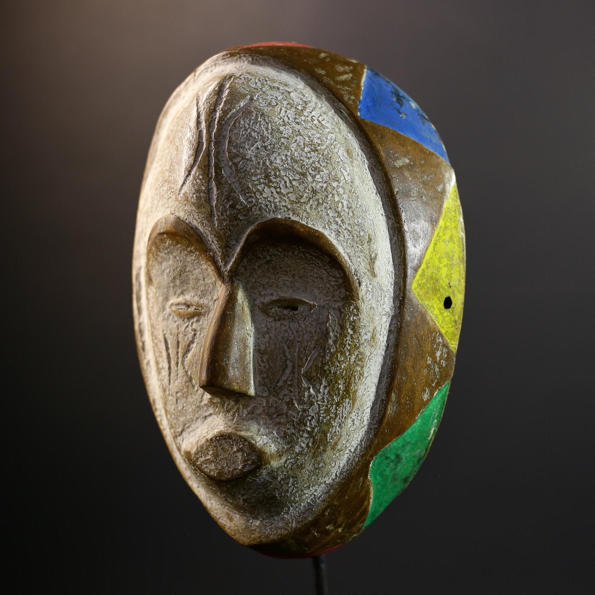 African Mask | Akan Ghana | Kaolin Scarified Face | Hand-Carved Wood Wall Decor | Vintage African Accent-G5301
