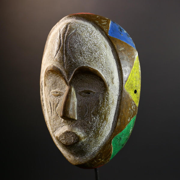 African Mask | Akan Ghana | Kaolin Scarified Face | Hand-Carved Wood Wall Decor | Vintage African Accent-G5301