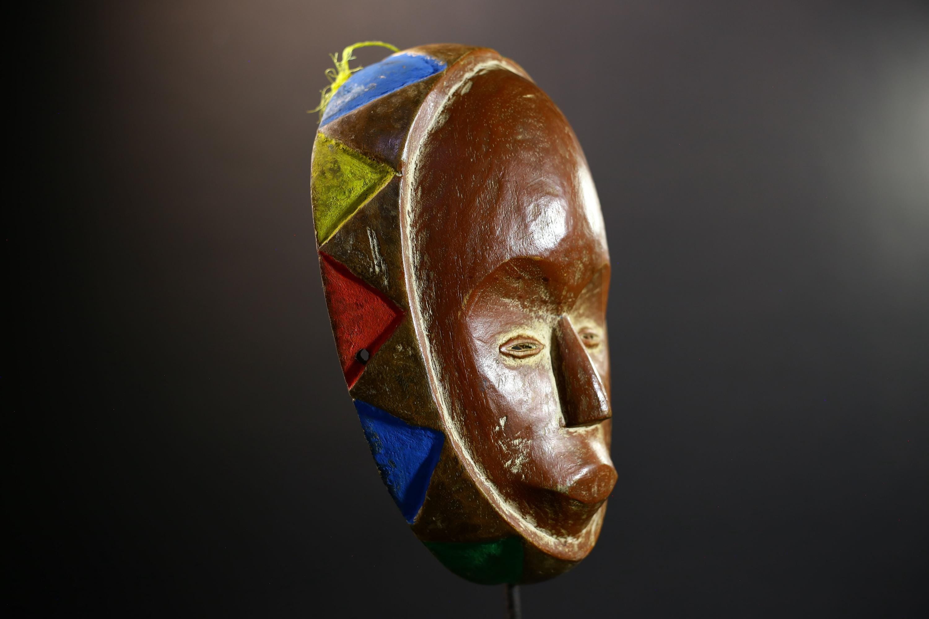 African Mask | Akan Ghana Multicolor | Wood Wall Decor | Hand-Carved Vintage Tribal Art Accent-G5299