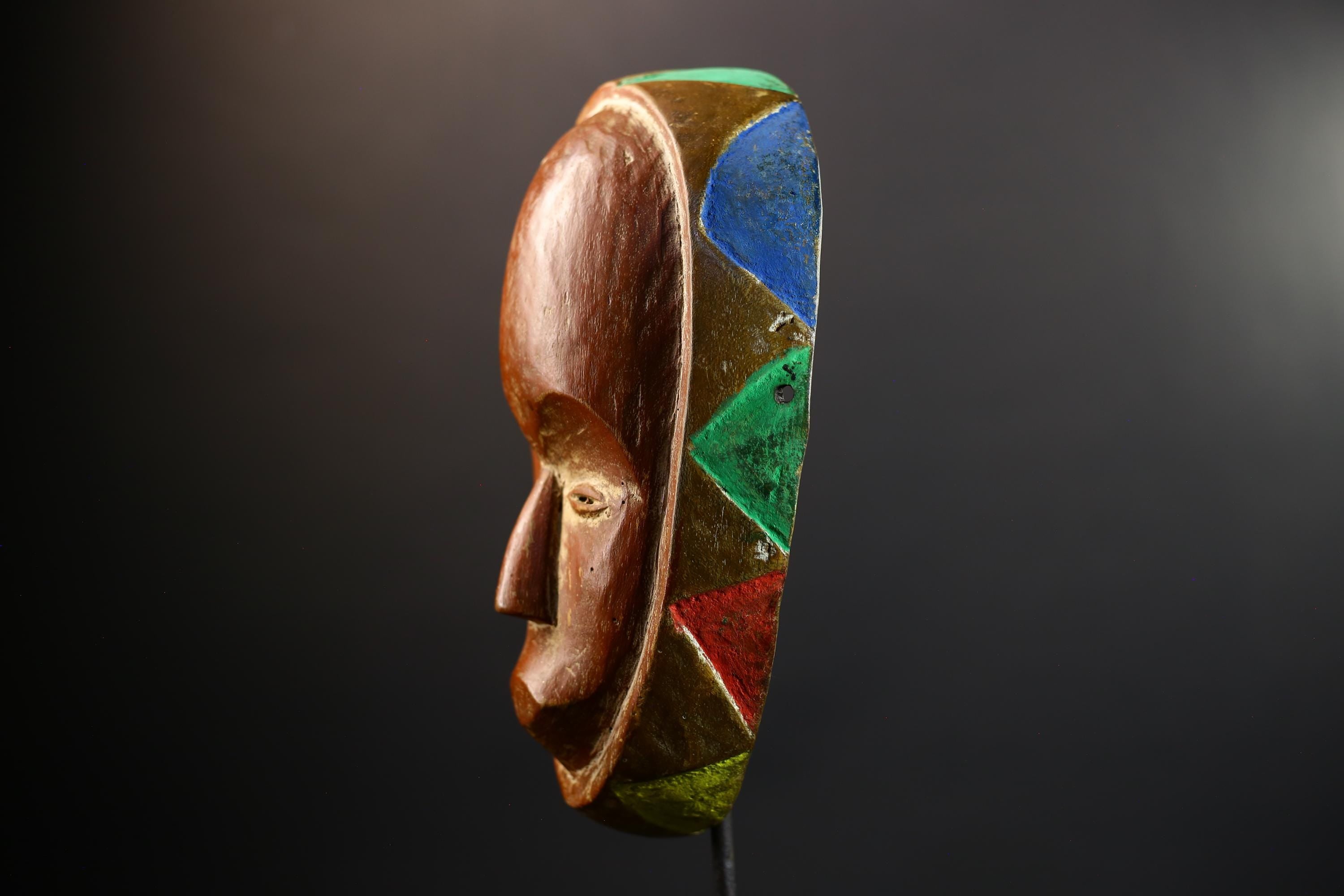 African Mask | Akan Ghana Multicolor | Wood Wall Decor | Hand-Carved Vintage Tribal Art Accent-G5299