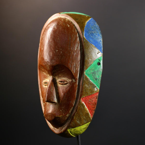 African Mask | Akan Ghana Multicolor | Wood Wall Decor | Hand-Carved Vintage Tribal Art Accent-G5299