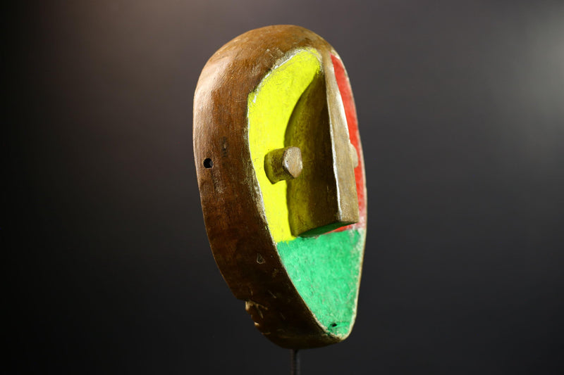 African Mask | Teke Tricolor | Congo Tribal Wall Decor | Hand-Carved Wood | Vintage Modernist Art Accent-G5298
