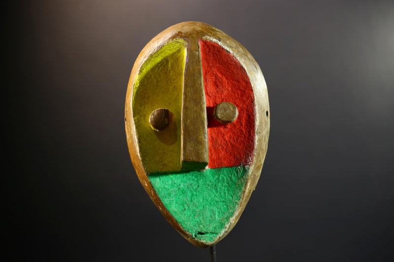 African Mask | Teke Tricolor | Congo Tribal Wall Decor | Hand-Carved Wood | Vintage Modernist Art Accent-G5298