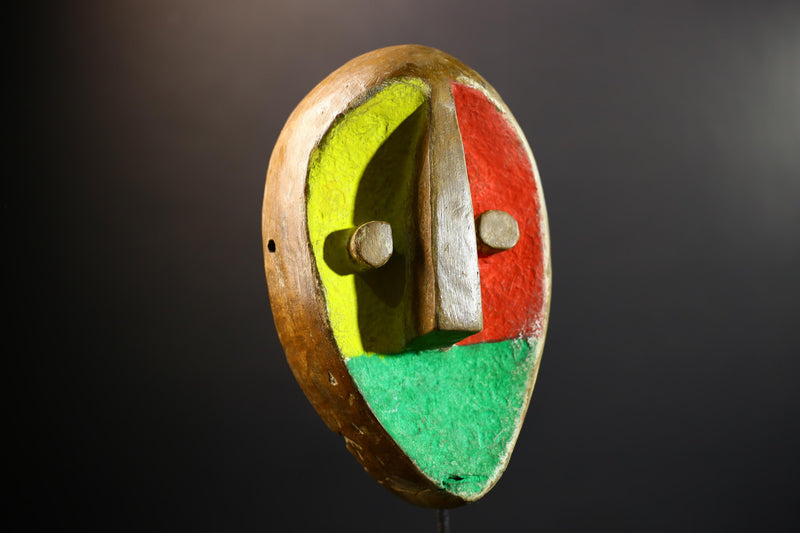 African Mask | Teke Tricolor | Congo Tribal Wall Decor | Hand-Carved Wood | Vintage Modernist Art Accent-G5298