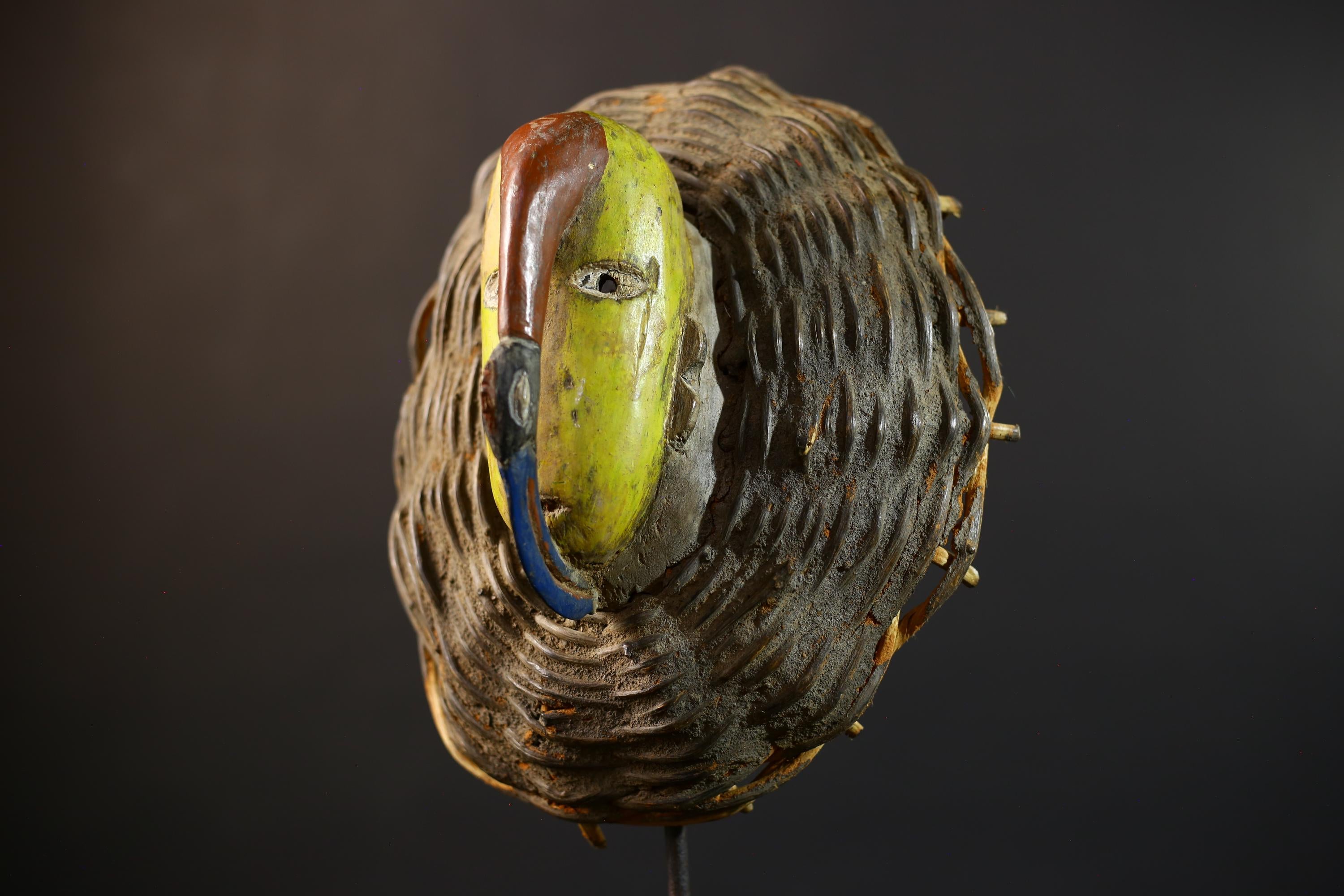 African Wood Mask Antiques | GURO Tribal Mask | Woven Wicker Wall Decor | Unique Cultural Art | Handcrafted Home Decor-G5184