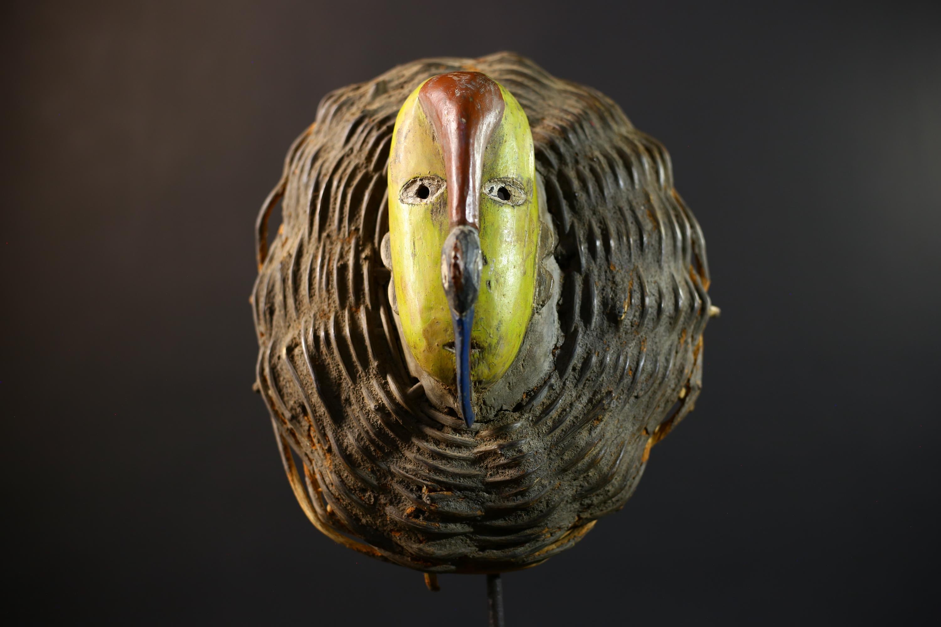 African Wood Mask Antiques | GURO Tribal Mask | Woven Wicker Wall Decor | Unique Cultural Art | Handcrafted Home Decor-G5184