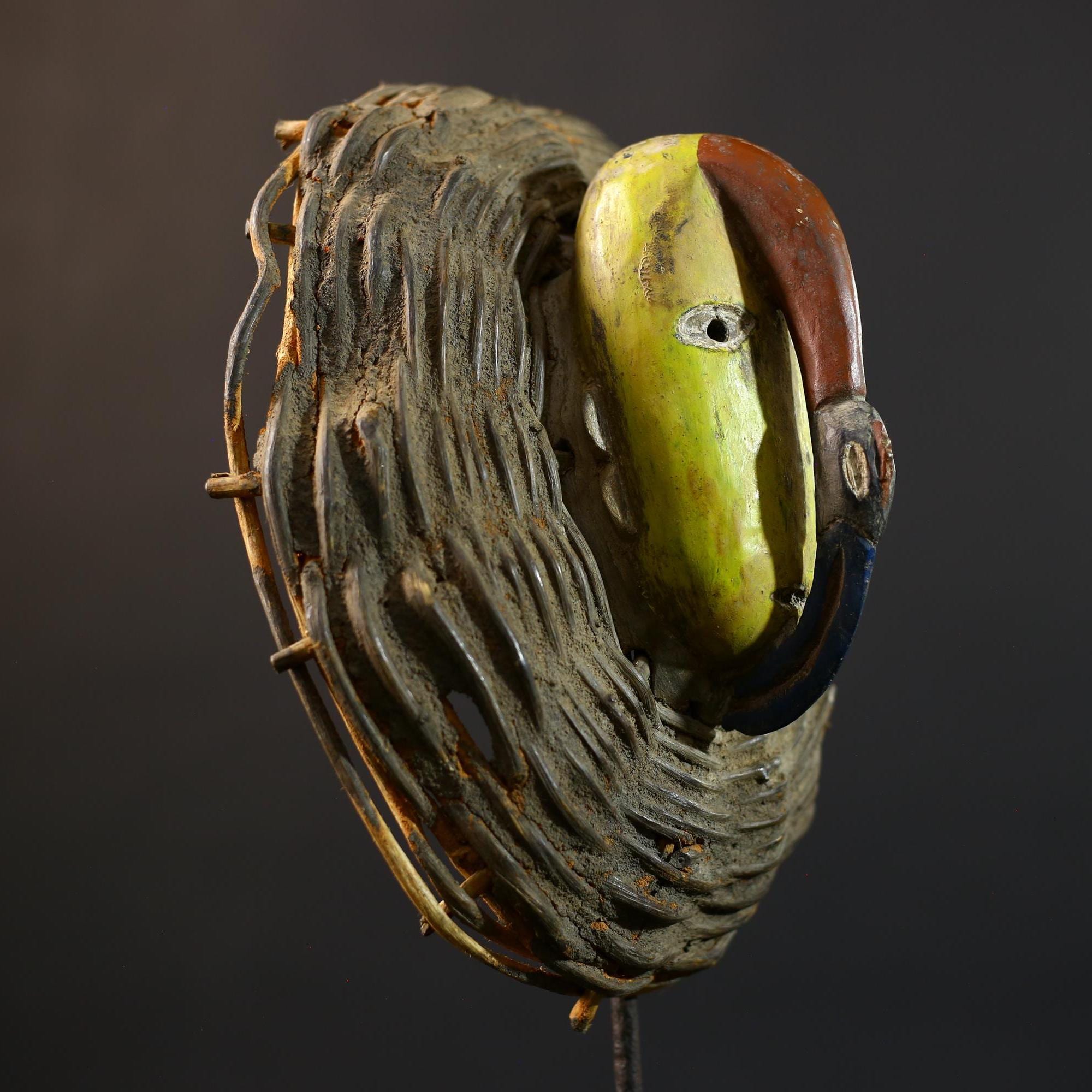 African Wood Mask Antiques | GURO Tribal Mask | Woven Wicker Wall Decor | Unique Cultural Art | Handcrafted Home Decor-G5184