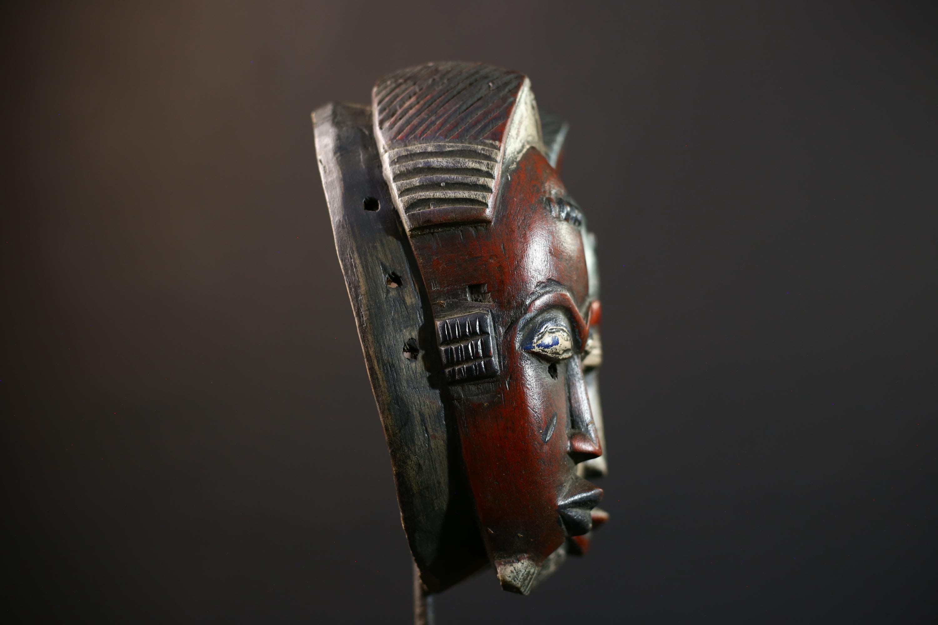 African Wood Baule Mask | Antique Two-Faced Tribal Wall Decor | Unique Handcrafted Art | Cultural Home Accent Piece-G5181