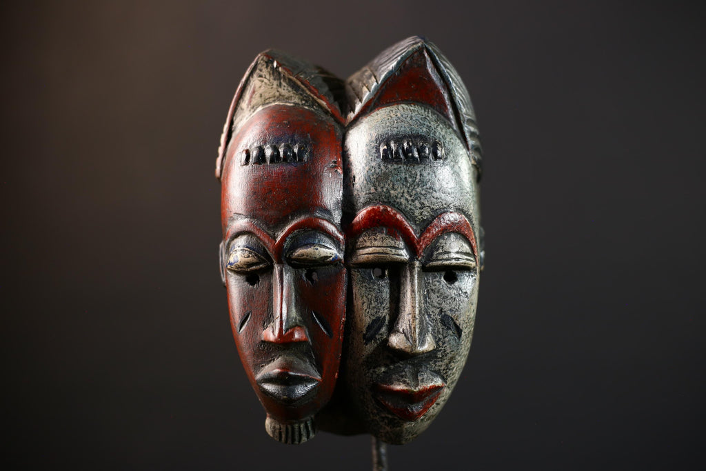African Wood Baule Mask | Antique Two-Faced Tribal Wall Decor | Unique Handcrafted Art | Cultural Home Accent Piece-G5181