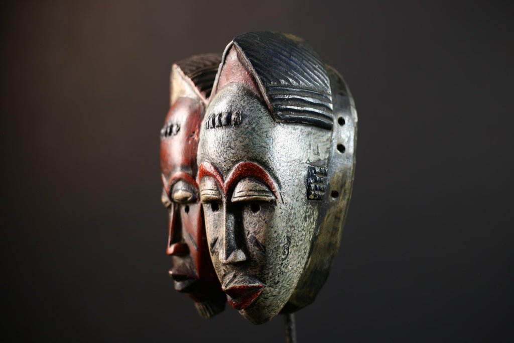 African Wood Baule Mask | Antique Two-Faced Tribal Wall Decor | Unique Handcrafted Art | Cultural Home Accent Piece-G5181