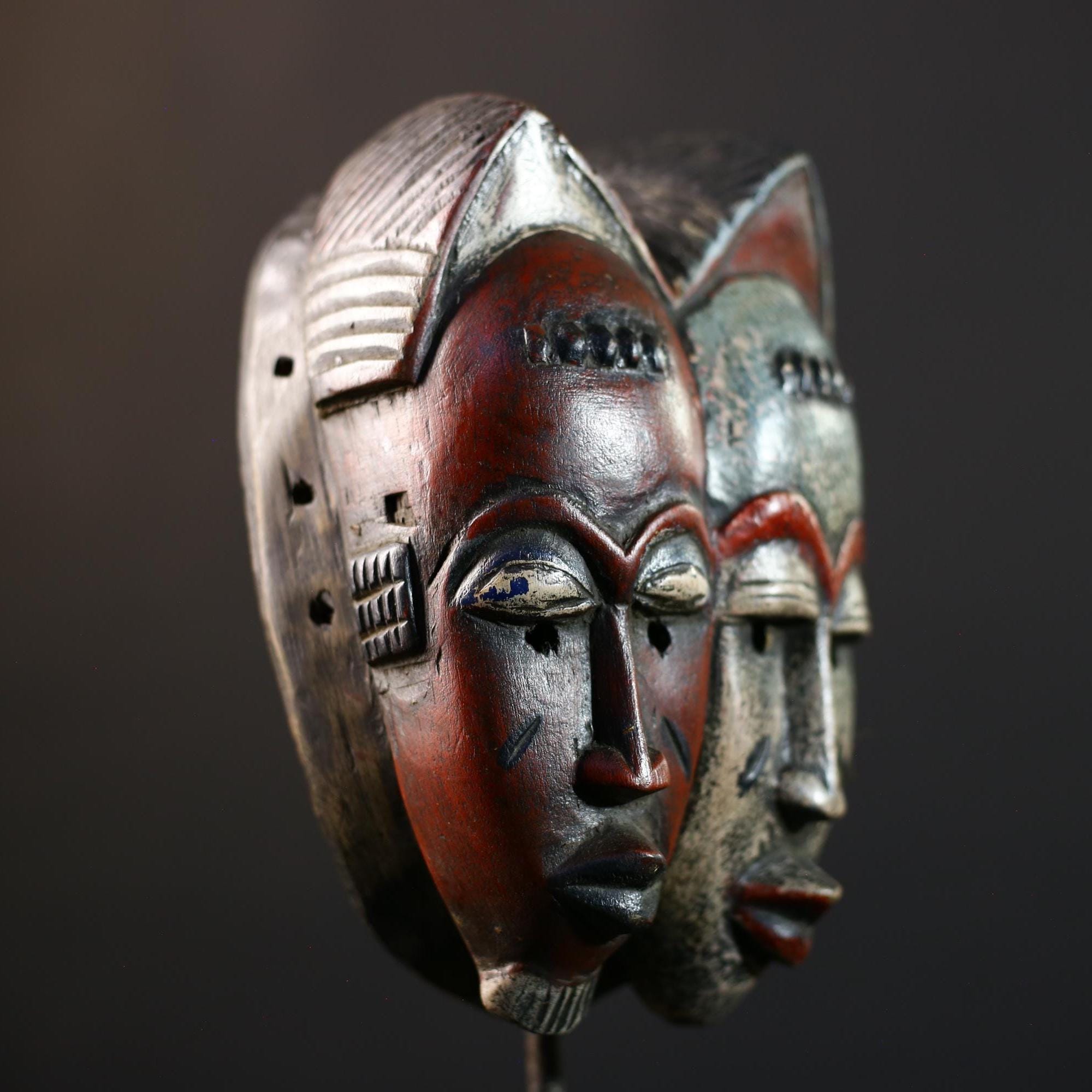 African Wood Baule Mask | Antique Two-Faced Tribal Wall Decor | Unique Handcrafted Art | Cultural Home Accent Piece-G5181