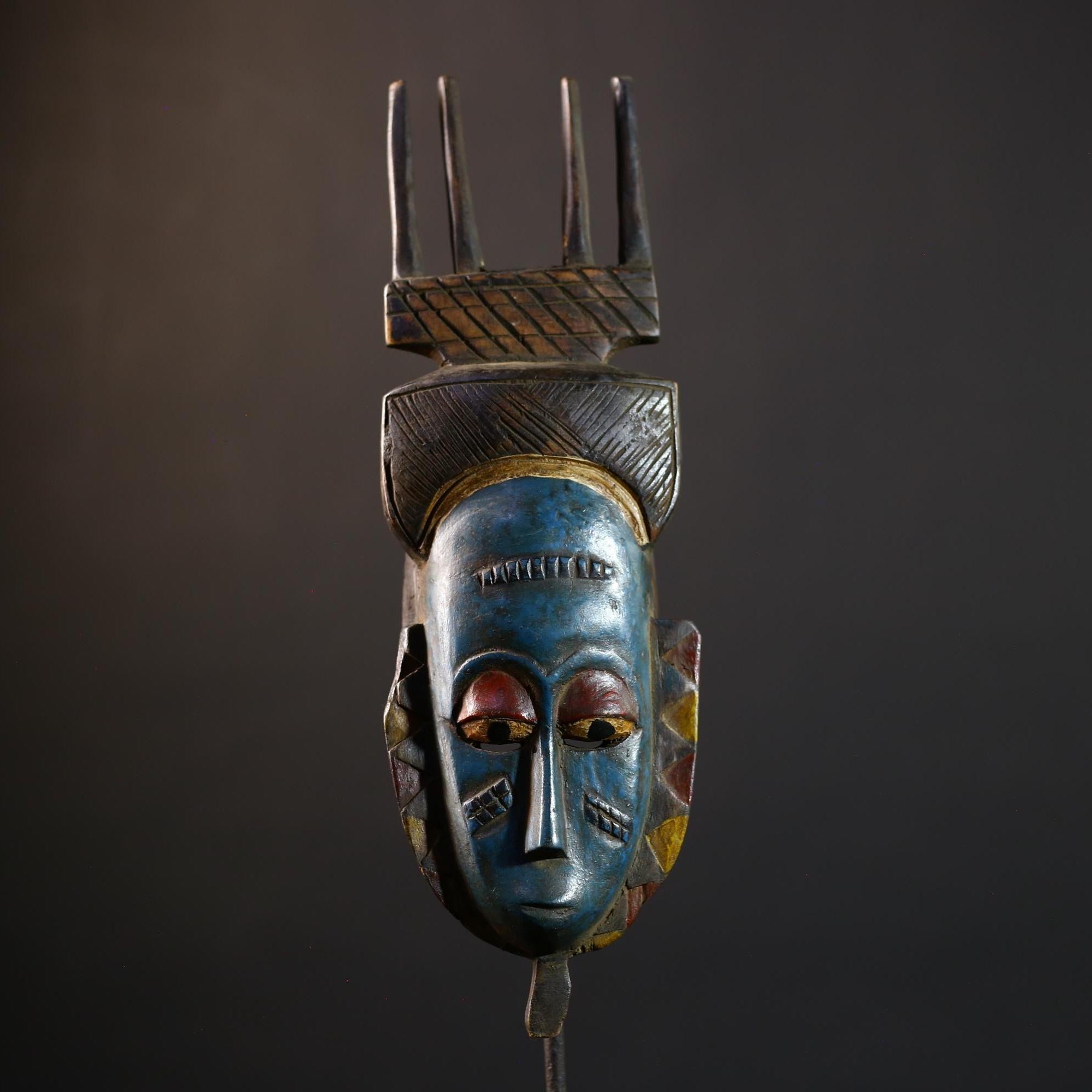 African Masks Antiques Tribal Face Vintage Wood Guro Baule Wall Decor-G5179