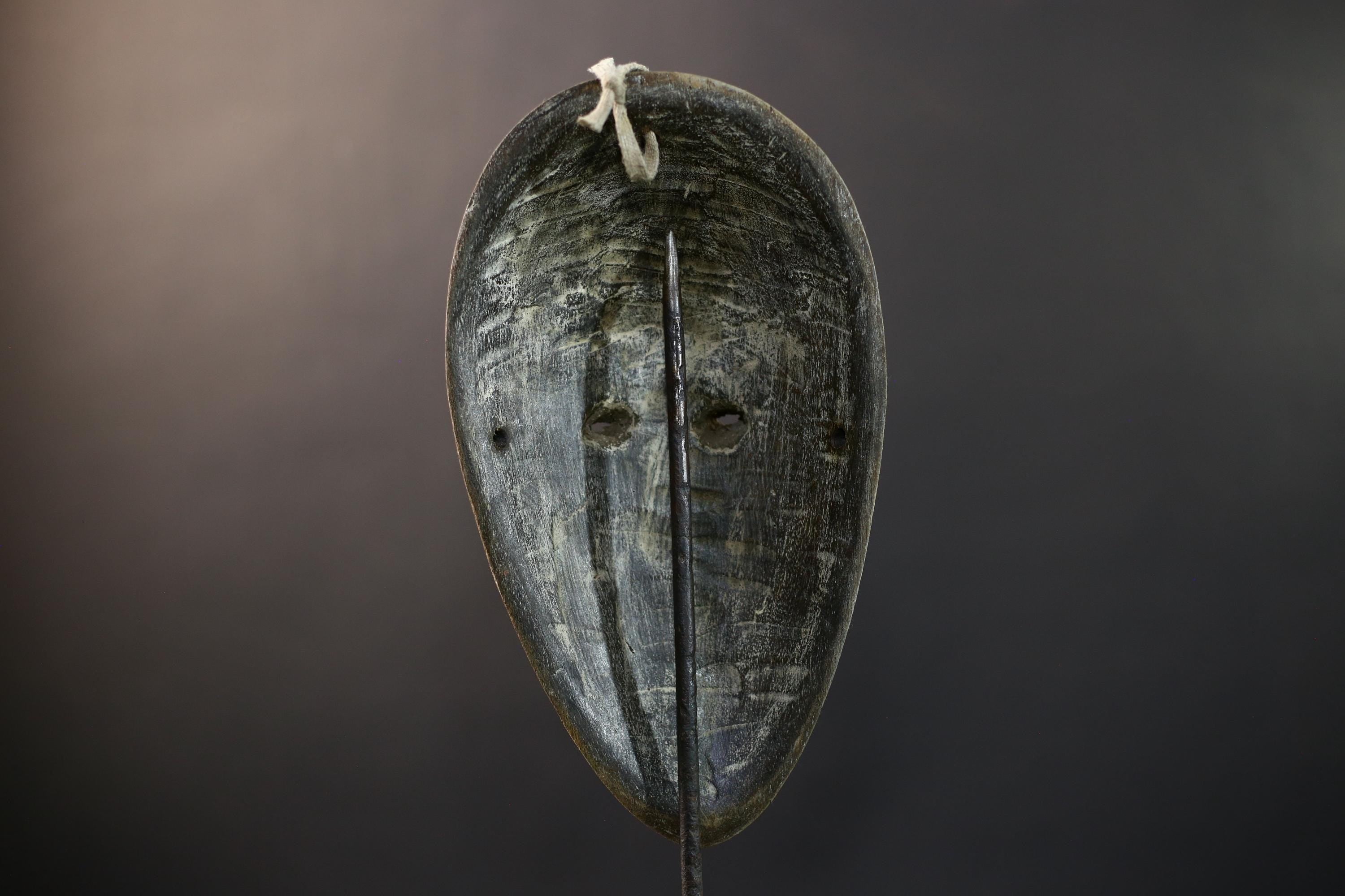 African Mask | Pende Split-Face Blue & Red | DR Congo Tribal Wall Decor | Hand-Carved Wood | Vintage African Art-G5319