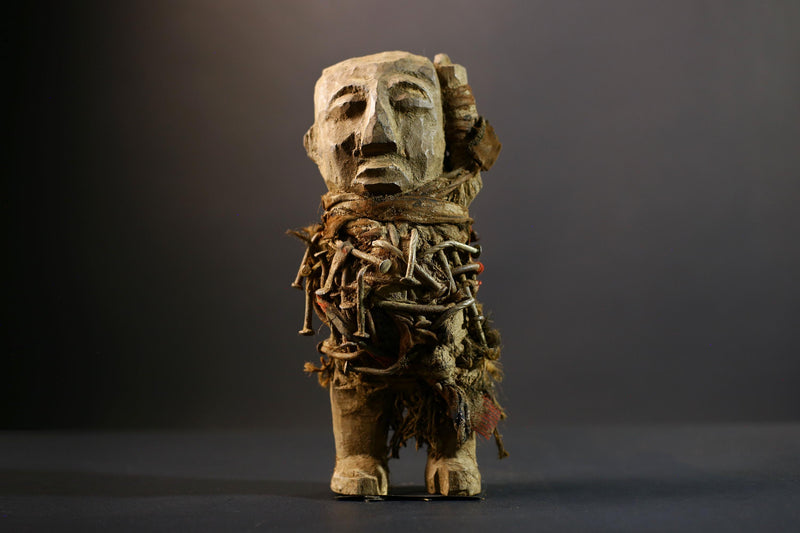African Power Figure | Songye Nkisi Fetish | DR Congo Tribal Art | Hand-Carved Wood Sculpture | Vintage African Decor-G5318