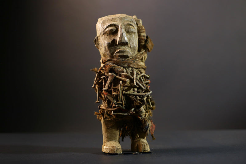 African Power Figure | Songye Nkisi Fetish | DR Congo Tribal Art | Hand-Carved Wood Sculpture | Vintage African Decor-G5318