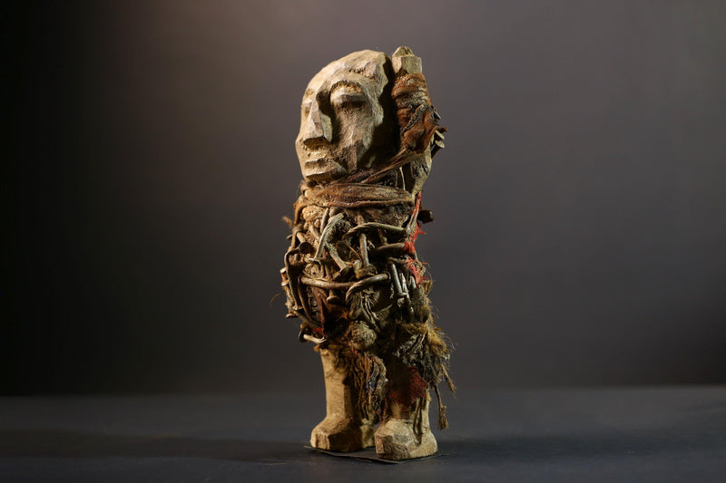 African Power Figure | Songye Nkisi Fetish | DR Congo Tribal Art | Hand-Carved Wood Sculpture | Vintage African Decor-G5318
