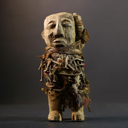 African Power Figure | Songye Nkisi Fetish | DR Congo Tribal Art | Hand-Carved Wood Sculpture | Vintage African Decor-G5318
