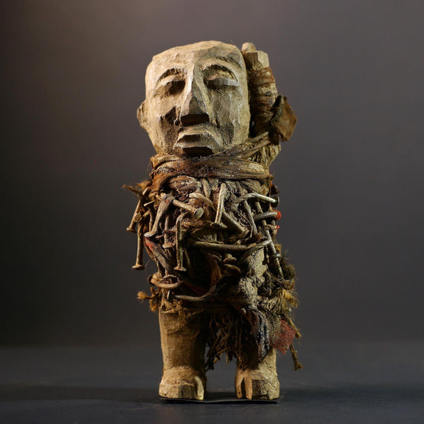 African Power Figure | Songye Nkisi Fetish | DR Congo Tribal Art | Hand-Carved Wood Sculpture | Vintage African Decor-G5318