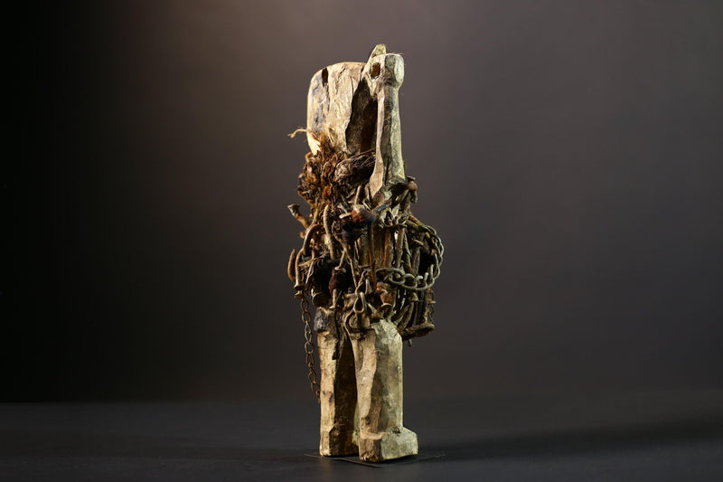 African Power Figure | Songye Nkisi Chains | DR Congo Tribal Sculpture | Hand‑Carved Wood Fetish | Vintage African Decor-G5317