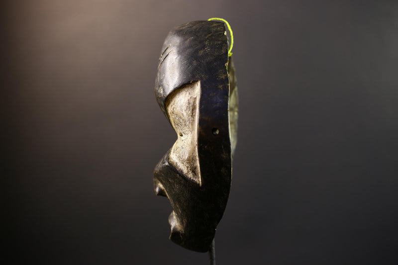 African War Mask Dan Tribe, Black & White Split Wood Wall Decor, Liberia Côte d’Ivoire Tribal Art, Vintage Carved Sculpture-G5313