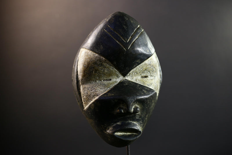 African War Mask Dan Tribe, Black & White Split Wood Wall Decor, Liberia Côte d’Ivoire Tribal Art, Vintage Carved Sculpture-G5313