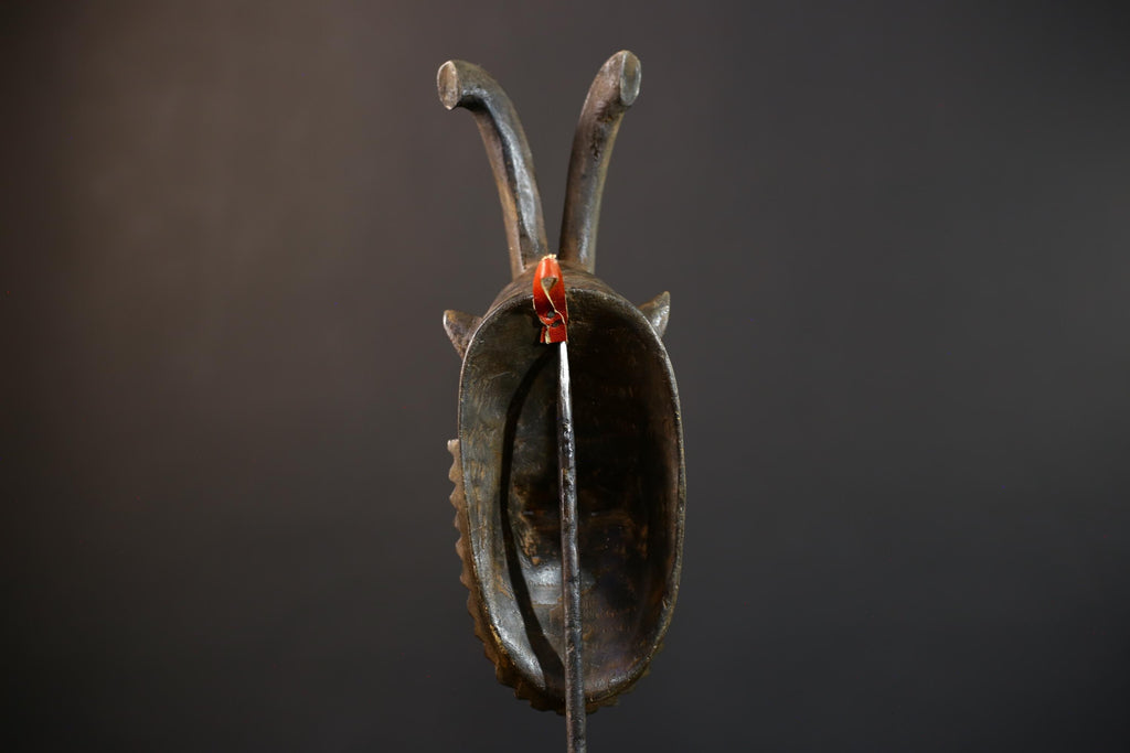 African Hand-Carved Mask | Guro Baule Wall Hanging | Unique Art Decor | Decorative Mask with Horns | Ethnic Home Decor-G5192