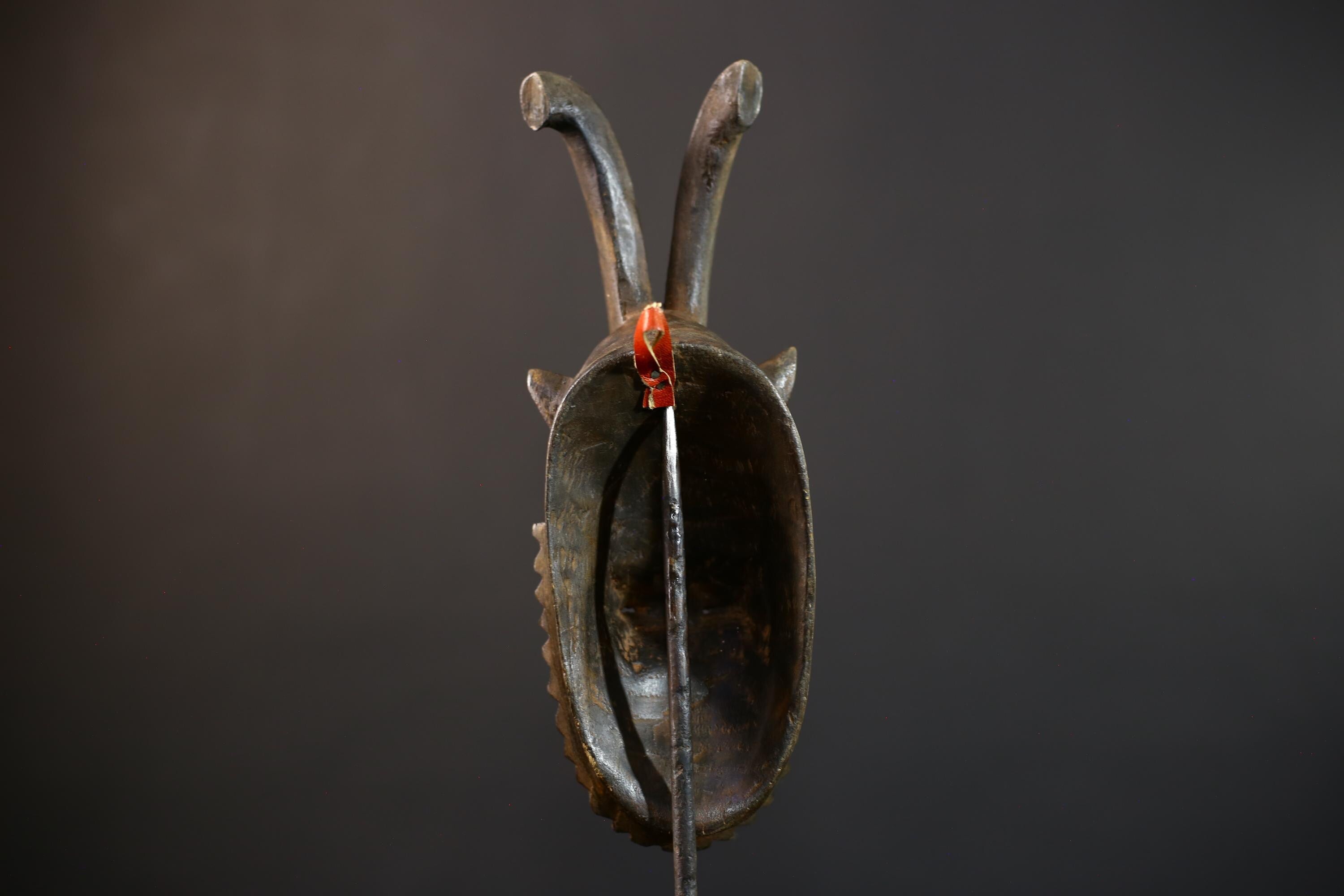 African Hand-Carved Mask | Guro Baule Wall Hanging | Unique Art Decor | Decorative Mask with Horns | Ethnic Home Decor-G5192