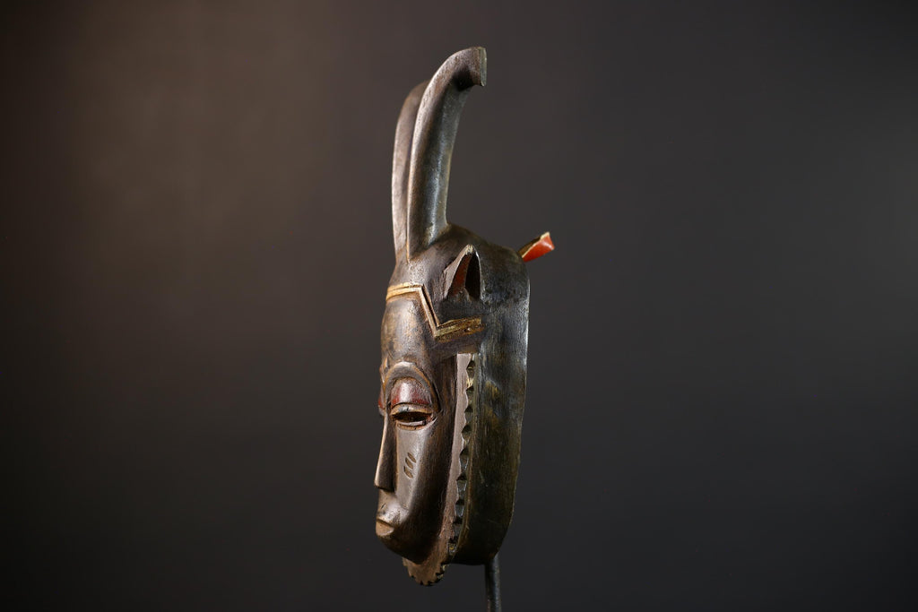 African Hand-Carved Mask | Guro Baule Wall Hanging | Unique Art Decor | Decorative Mask with Horns | Ethnic Home Decor-G5192