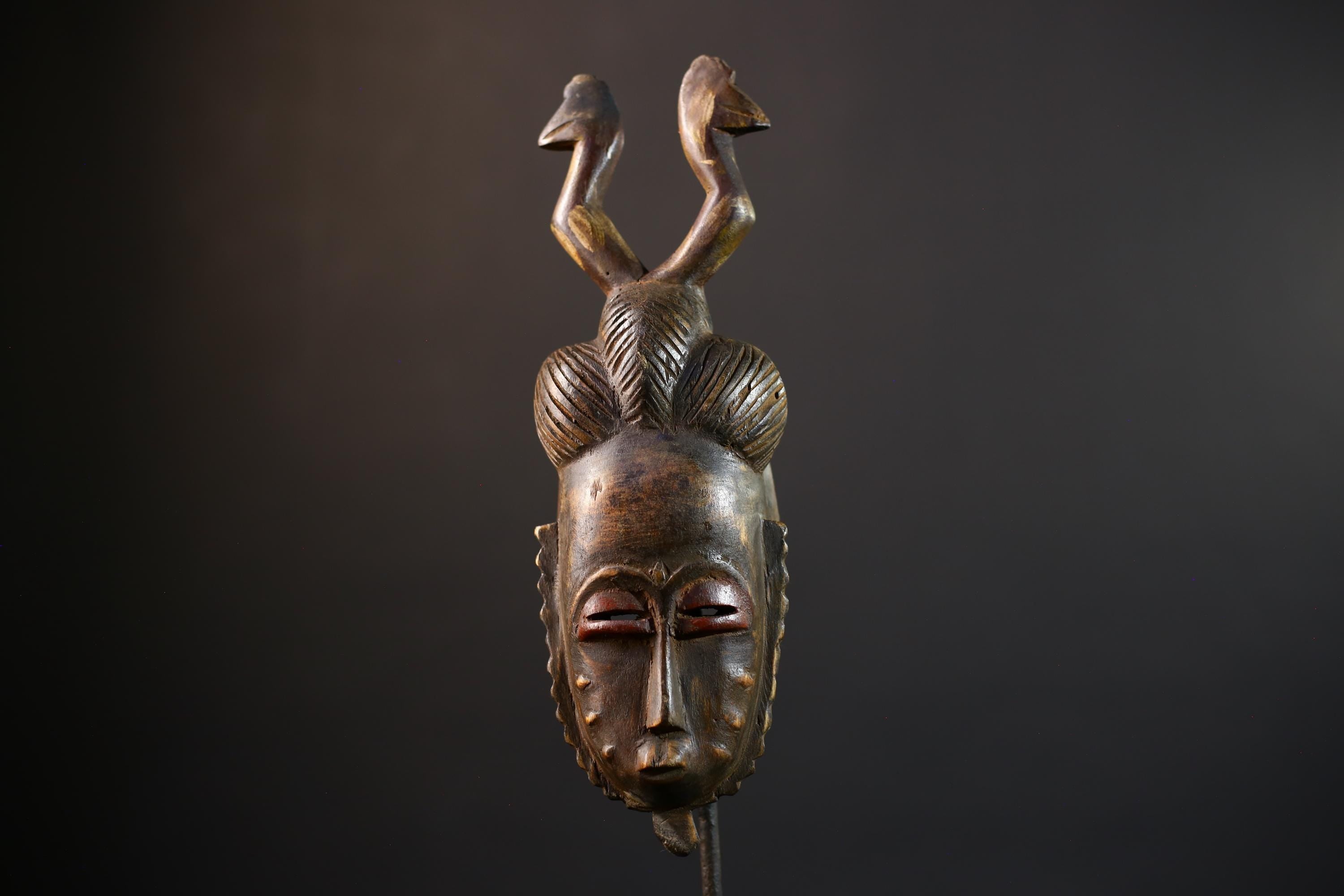 African Hand-Carved Mask | Guro Baule Wall Hanging | Art Decor with Two Birds | Unique Ethnic Home Decor | Artisan Decorative Mask-G5191