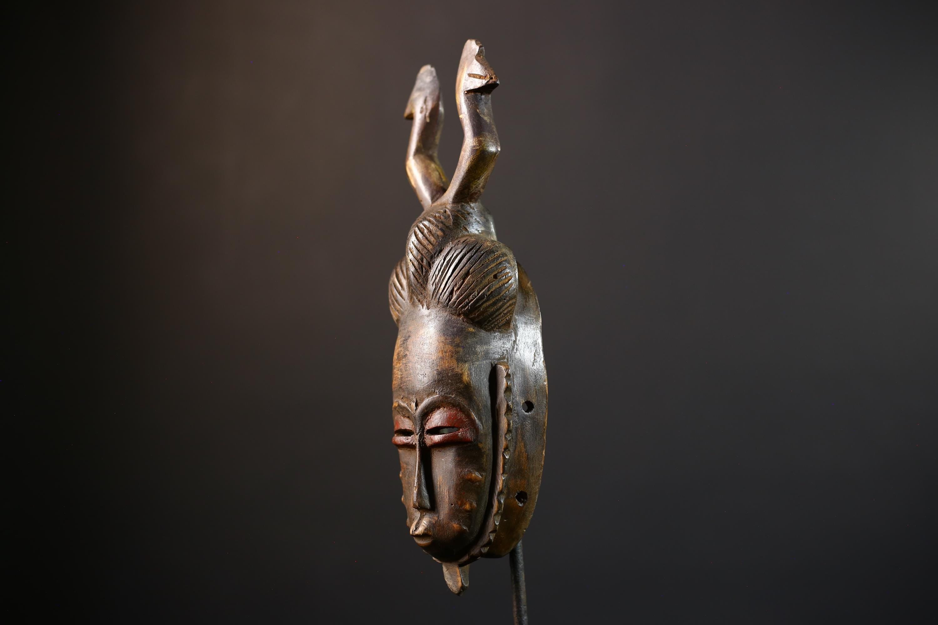 African Hand-Carved Mask | Guro Baule Wall Hanging | Art Decor with Two Birds | Unique Ethnic Home Decor | Artisan Decorative Mask-G5191