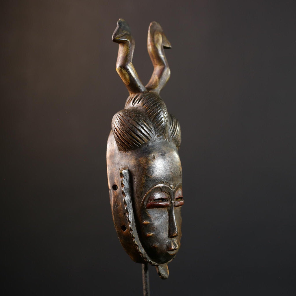 African Hand-Carved Mask | Guro Baule Wall Hanging | Art Decor with Two Birds | Unique Ethnic Home Decor | Artisan Decorative Mask-G5191