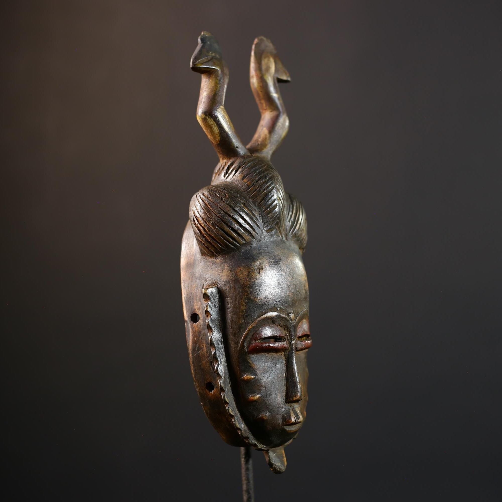 African Hand-Carved Mask | Guro Baule Wall Hanging | Art Decor with Two Birds | Unique Ethnic Home Decor | Artisan Decorative Mask-G5191