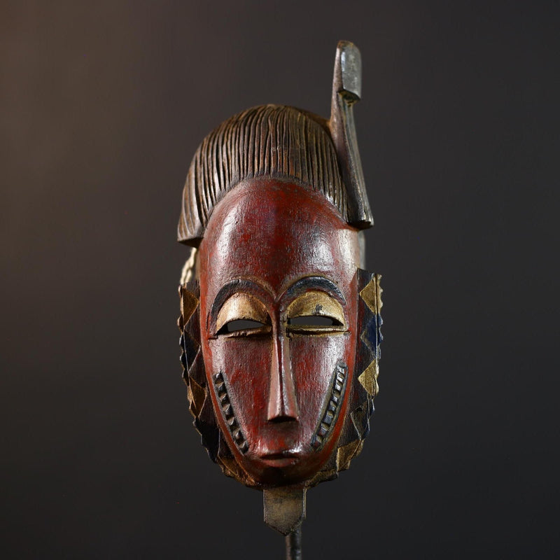 African Hand-Carved Mask | Guro Baule Red Wall Hanging | Unique Art Decor | Collectible Ethnic Home Decor | Statement Piece-G5190