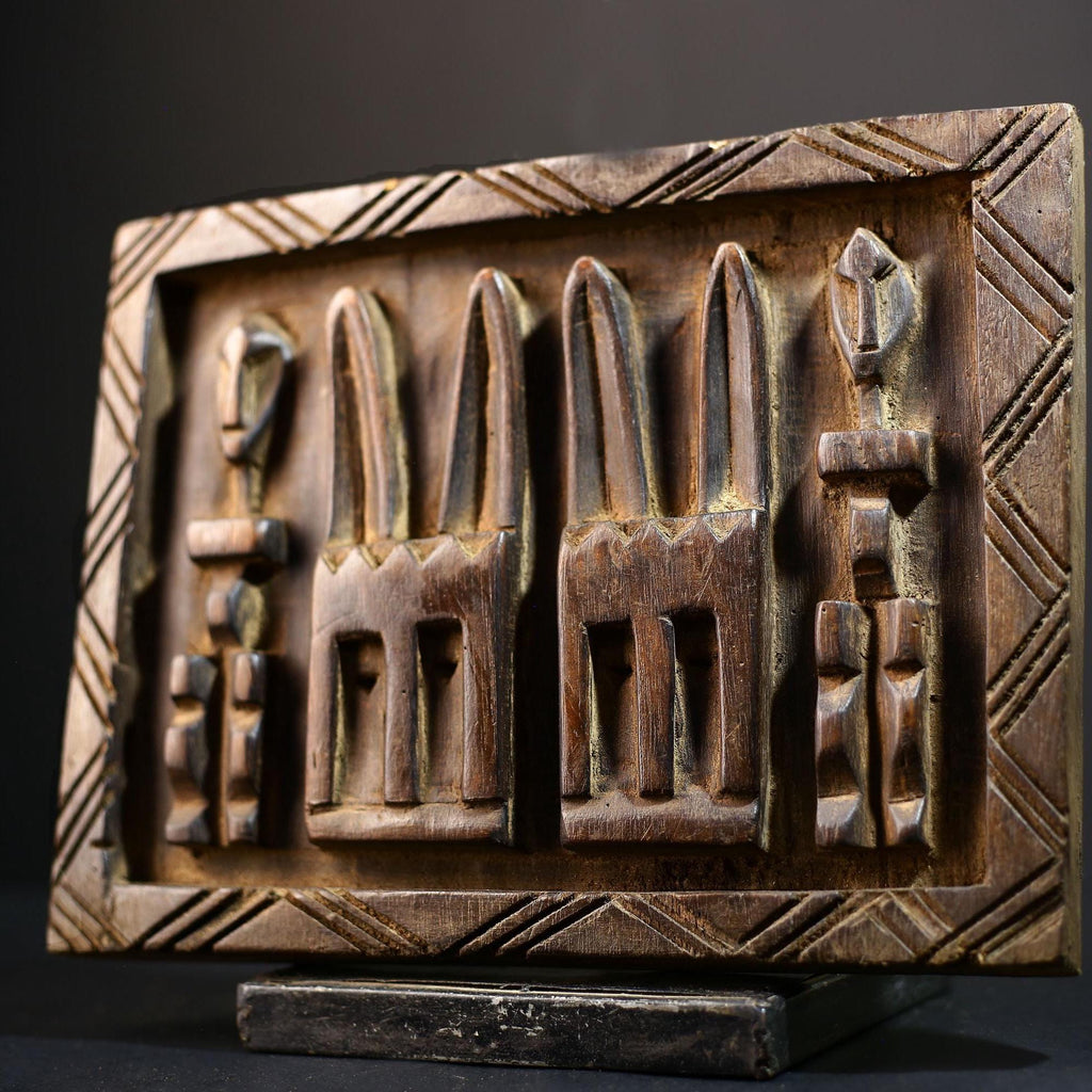 African Granary Door Art | Unique Wooden Decor with Rabbits | Tribal Home Accent | Handcrafted Ethnic Art-G5200