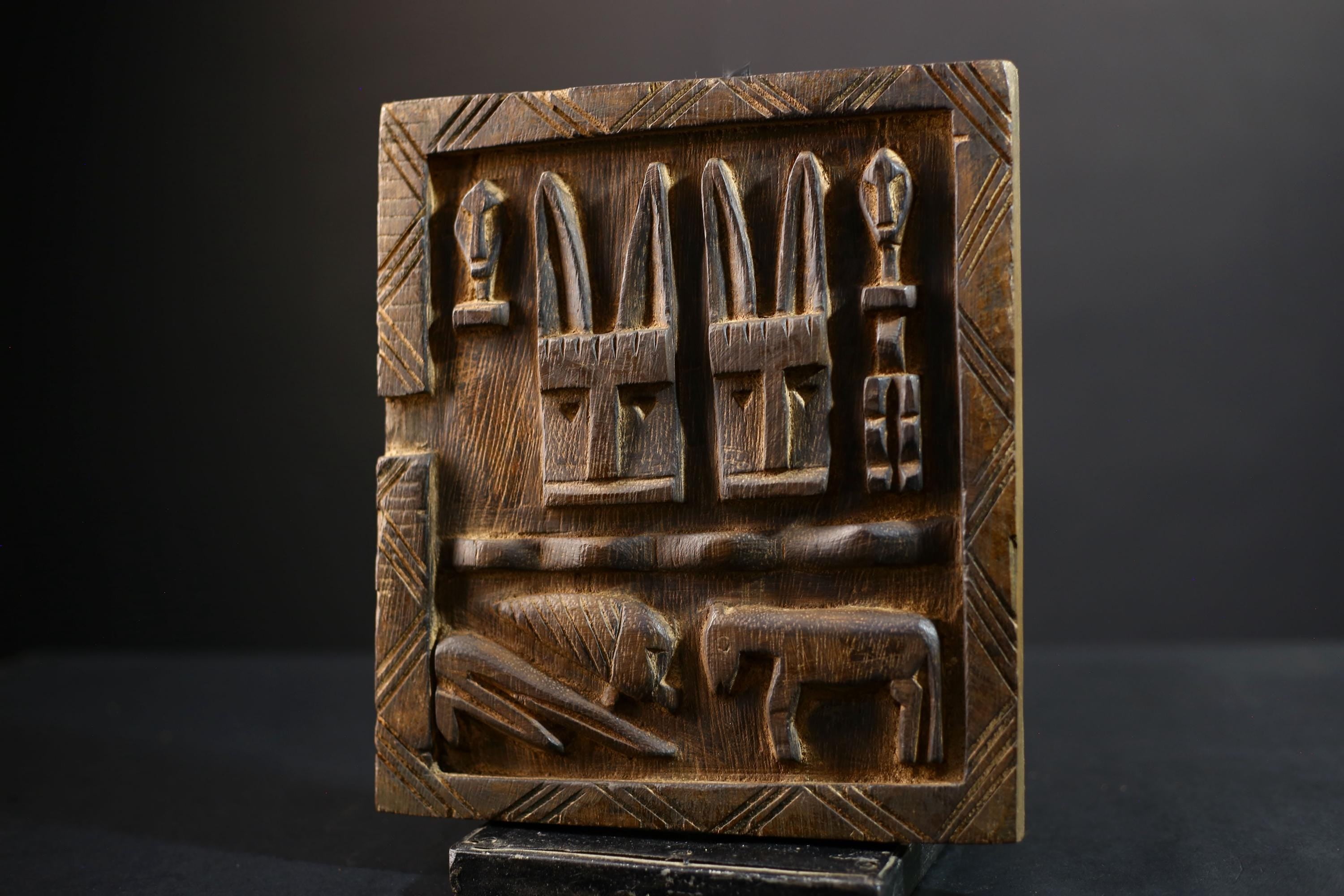 African Granary Door | Unique Rustic Wooden Wall Art | Antique Decor Sculpture | Handcrafted Home Accent-G5196