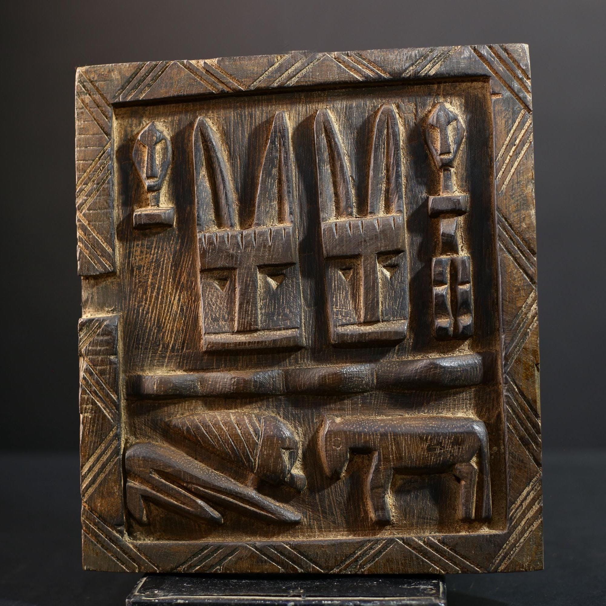 African Granary Door | Unique Rustic Wooden Wall Art | Antique Decor Sculpture | Handcrafted Home Accent-G5196