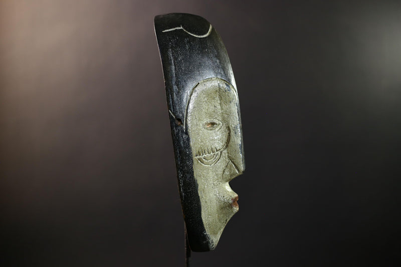 African Fang Ngil Mask, Black & Kaolin Split Face Wall Décor, Gabon Tribal Ritual Art, Hand‑Carved Wood Sculpture, Vintage Accent-G5325