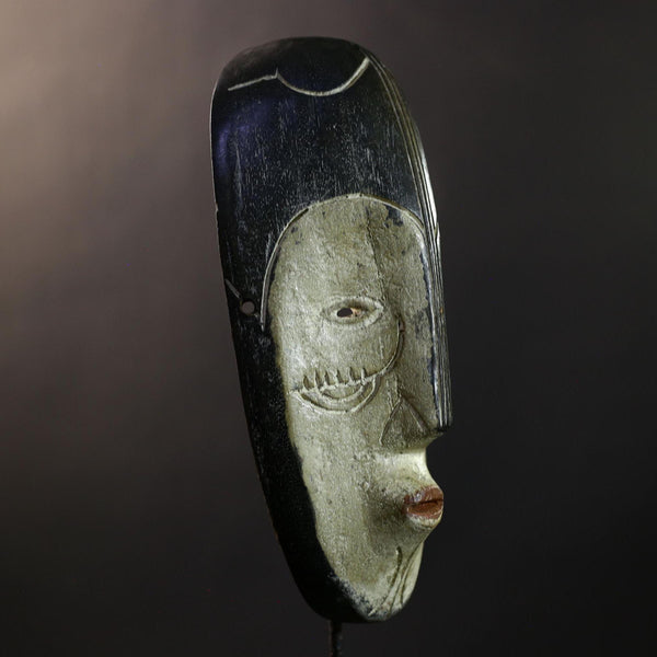 African Fang Ngil Mask, Black & Kaolin Split Face Wall Décor, Gabon Tribal Ritual Art, Hand‑Carved Wood Sculpture, Vintage Accent-G5325