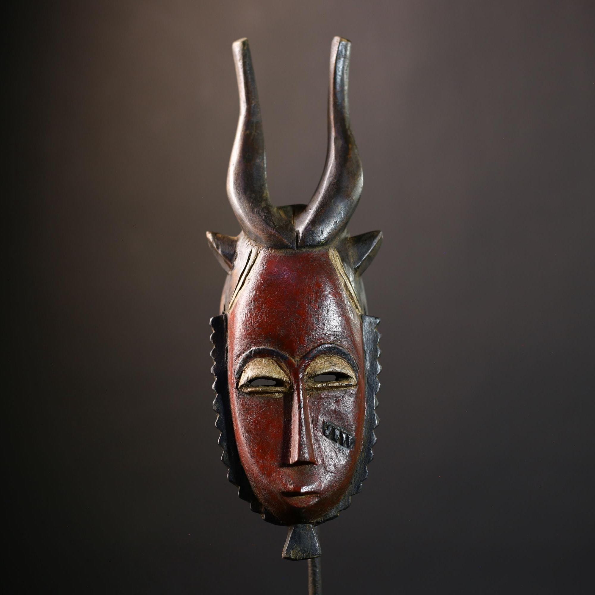 African Red Vintage Hand Carved Wooden Mask | Baule Tribal Wall Art | Unique Home Decor | Ethnic Accent Piece-G5203