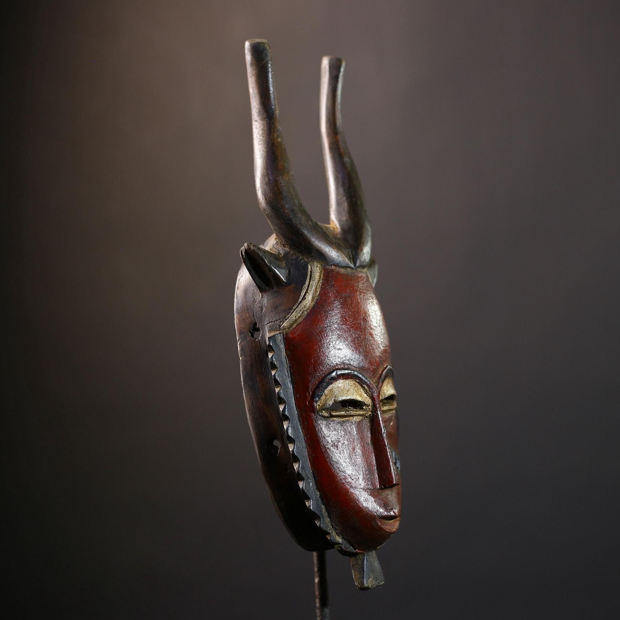 African Red Vintage Hand Carved Wooden Mask | Baule Tribal Wall Art | Unique Home Decor | Ethnic Accent Piece-G5203