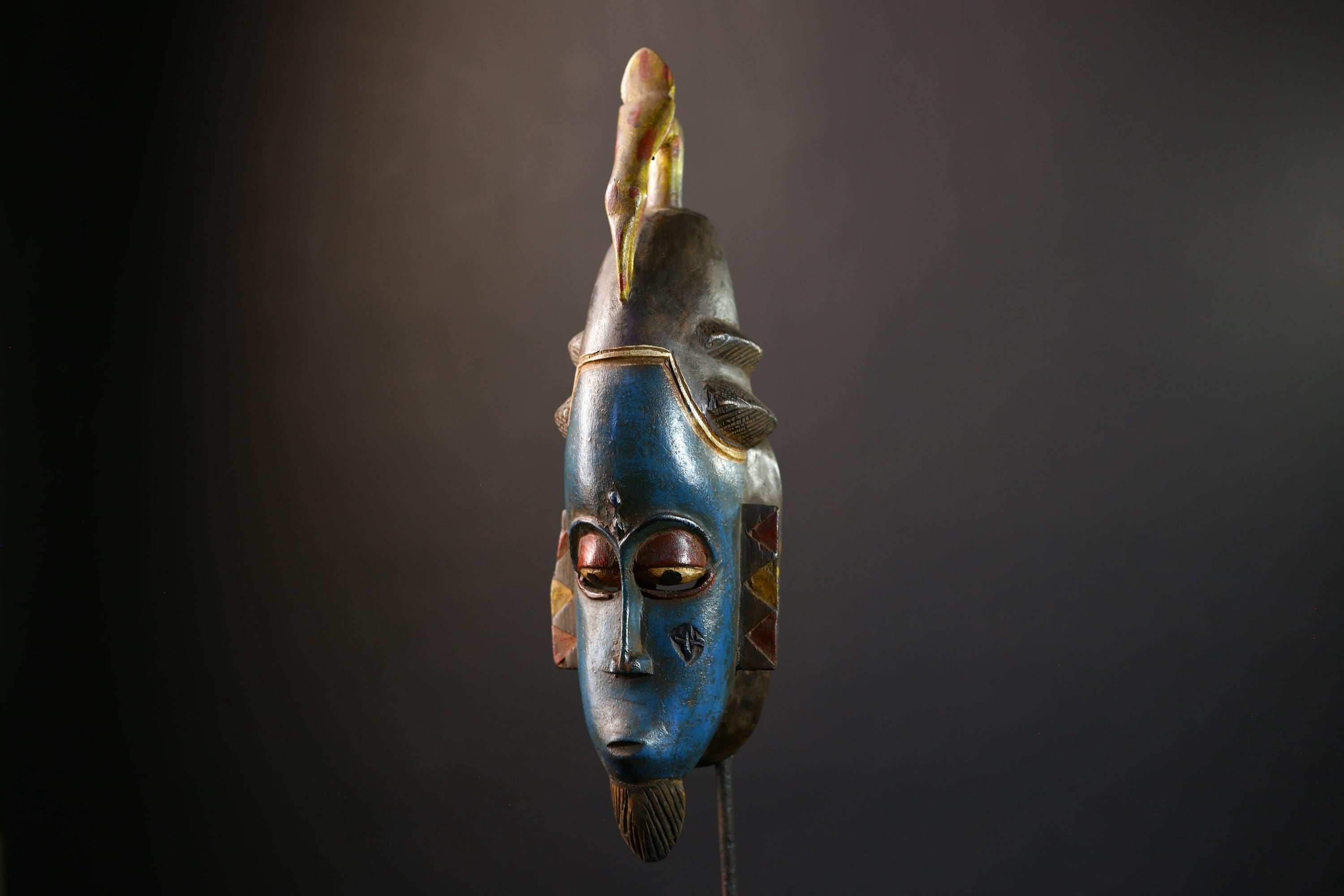 African Blue Vintage Hand Carved Wooden Mask | Baule Tribal Wall Art | Unique Decor | Ethnic Home Accent-G5202