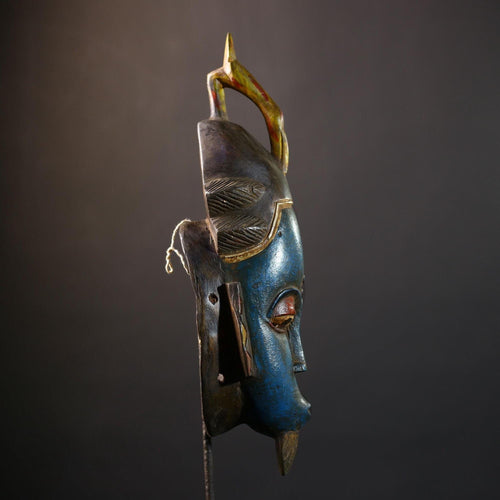 African Blue Vintage Hand Carved Wooden Mask | Baule Tribal Wall Art | Unique Decor | Ethnic Home Accent-G5202