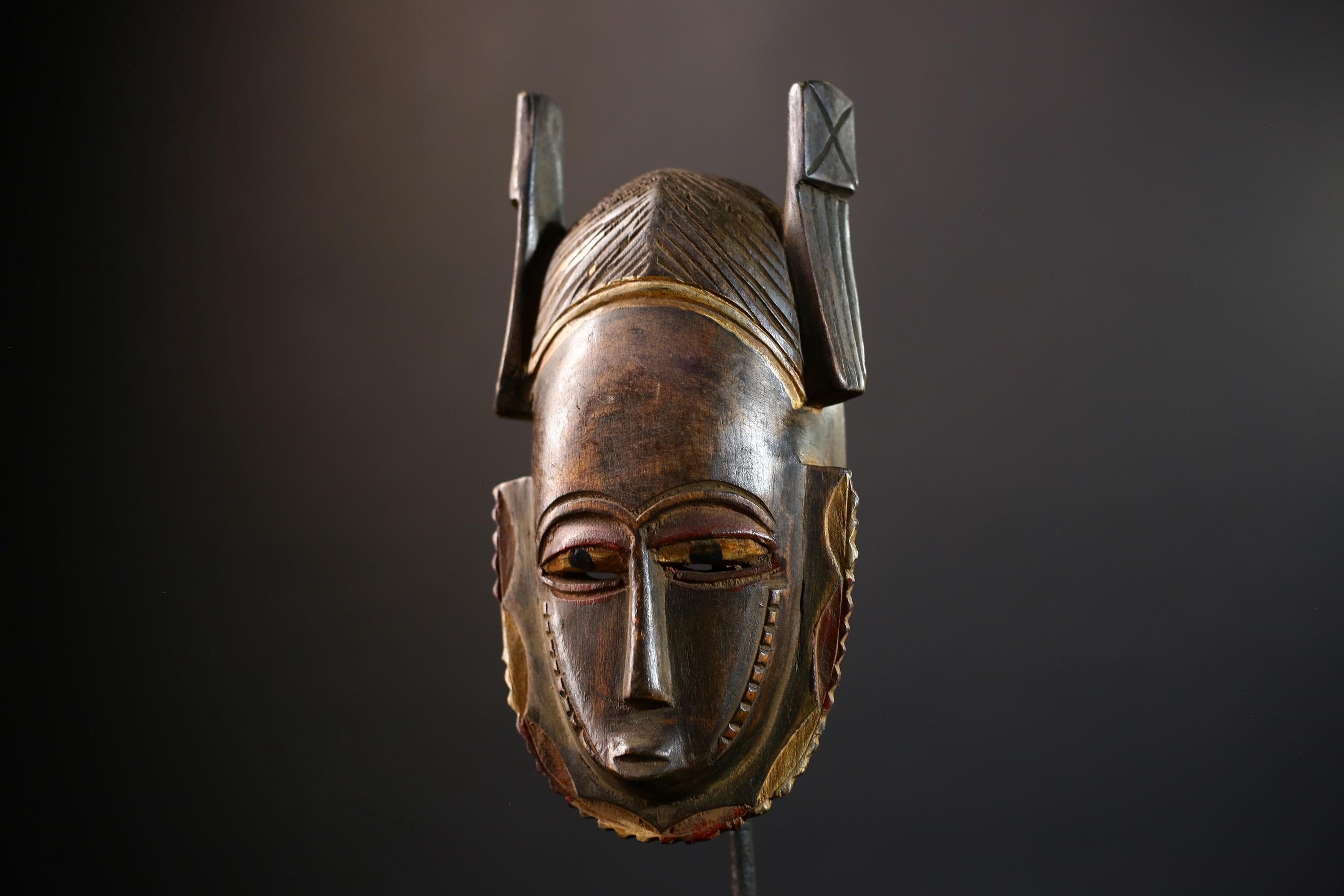 African Vintage | Hand Carved Mask | Baule Tribal Wooden Wall Art | Unique Home Decor | Ethnic Accent Piece-G5201