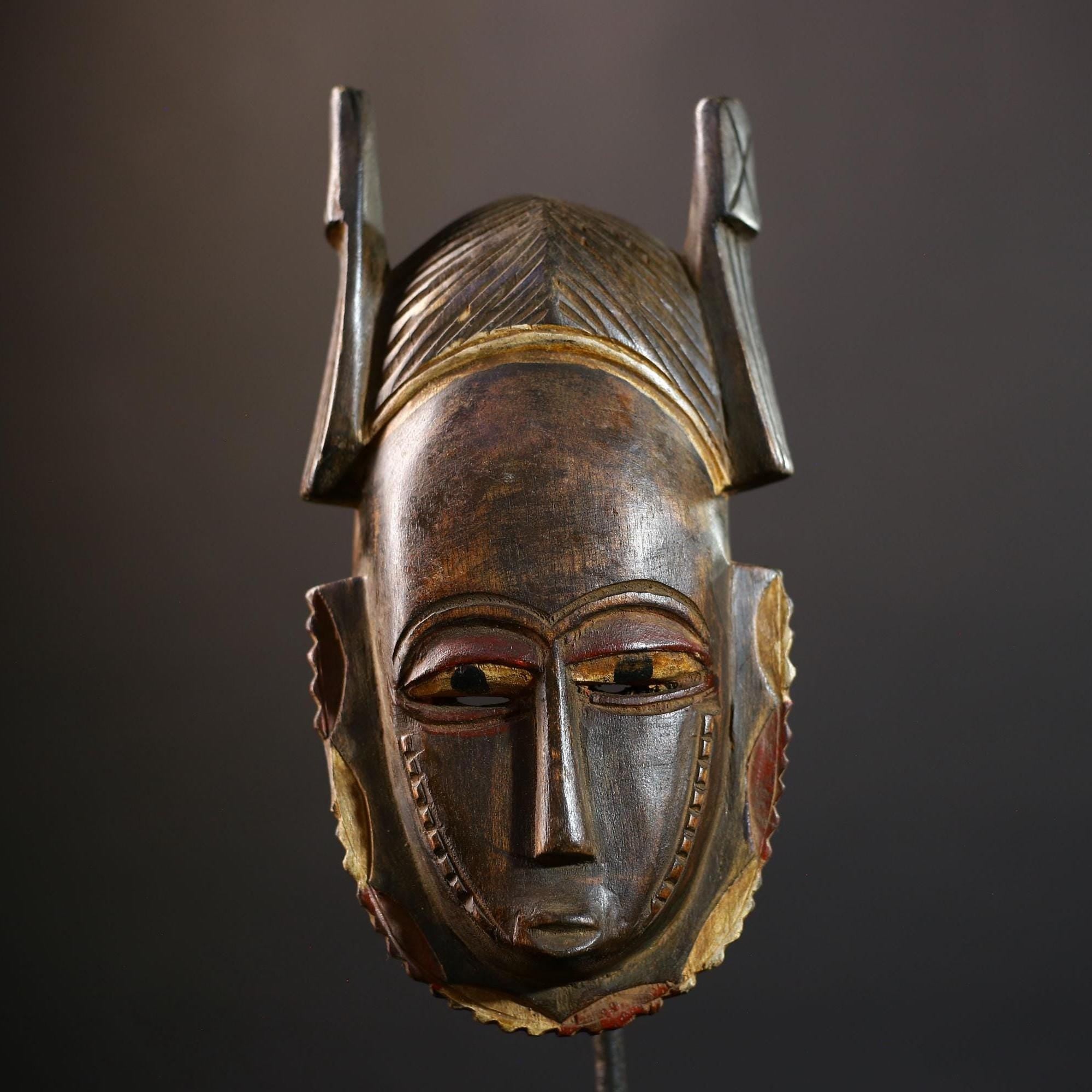 African Vintage | Hand Carved Mask | Baule Tribal Wooden Wall Art | Unique Home Decor | Ethnic Accent Piece-G5201