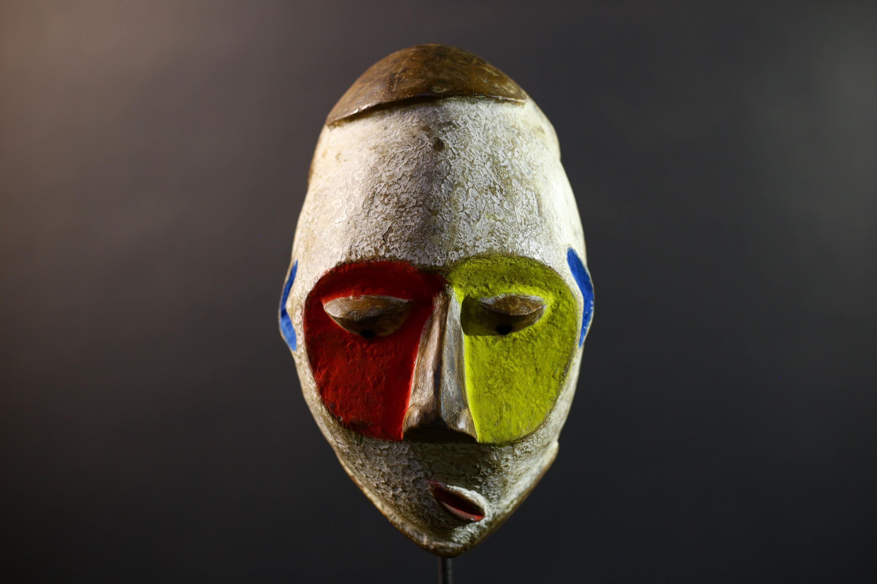 African Fang Mask, Gabon Ngil Tribe Wall Art, Hand Carved Kaolin Wood Sculpture, Colorful Tribal Home Decor-G5332
