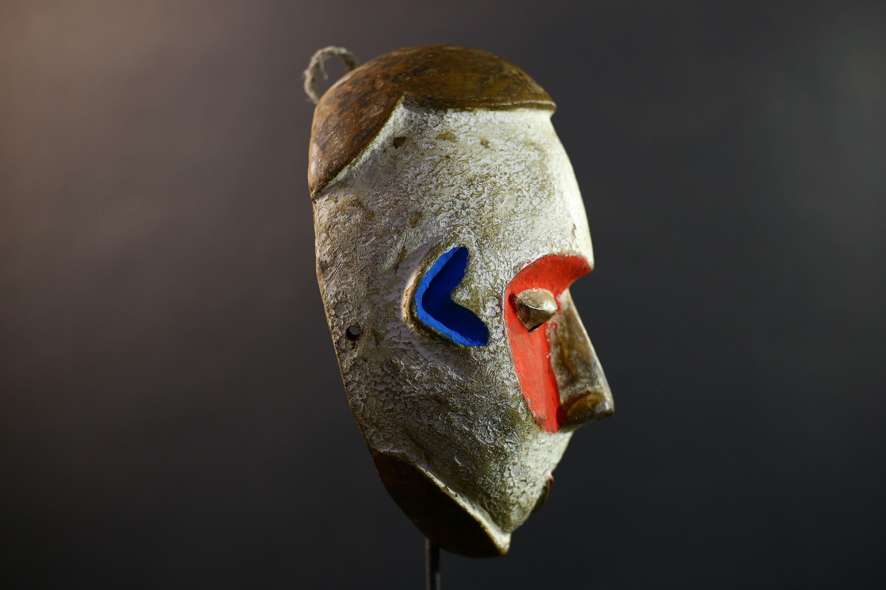 African Fang Mask, Gabon Ngil Tribe Wall Art, Hand Carved Kaolin Wood Sculpture, Colorful Tribal Home Decor-G5332